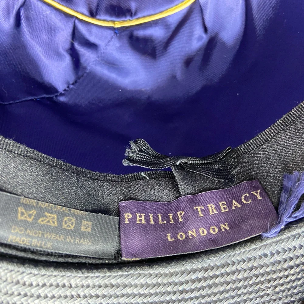 Philip Treacy London Asymmetrical‎ Navy Straw Hat with Sculptural Bow
